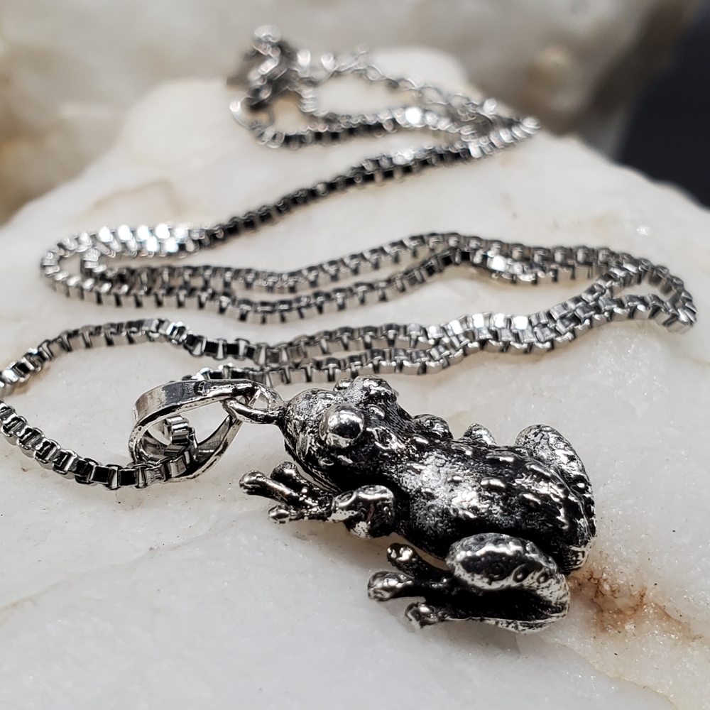 Sterling Silver 925 Necklace Good Luck Frog Jewelry Pendant Hypoallergenic